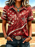 Women's Western-style vintage shirt with flag pattern