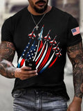 Men'S Classic Short Sleeved T-Shirt With American Flag Print