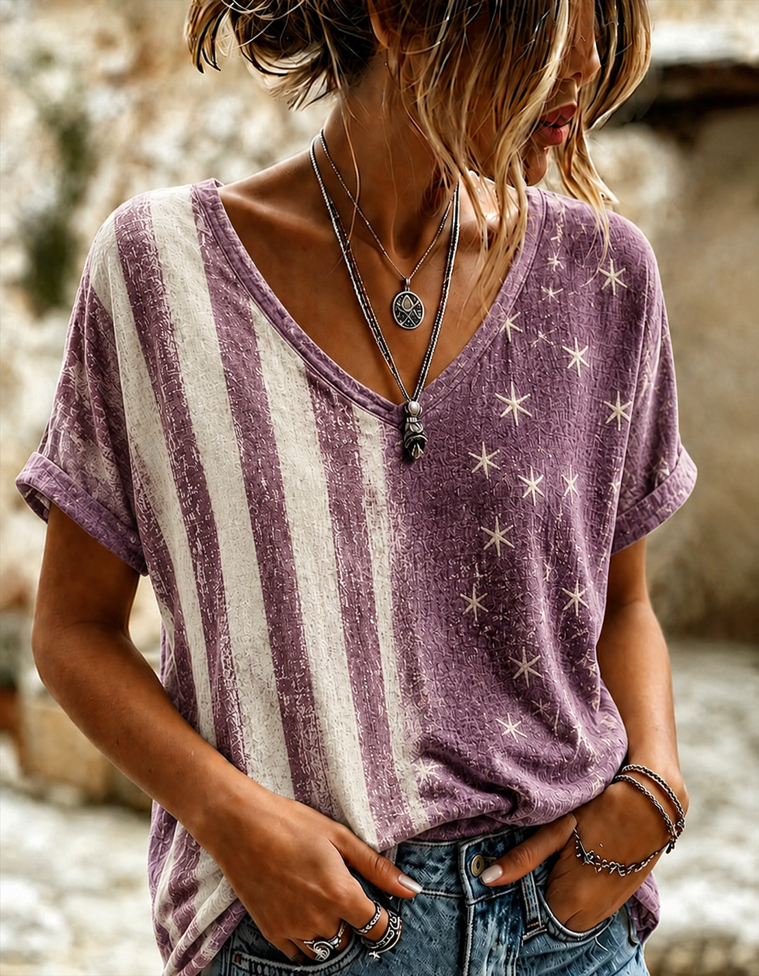 Women'S Retro Independence Day Printed Casual Short Sleeved T-Shirt