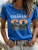 Women'S Casual COLORADO STRONG Mountain Fire Printed Round Neck Casual Short Sleeved T-Shirt