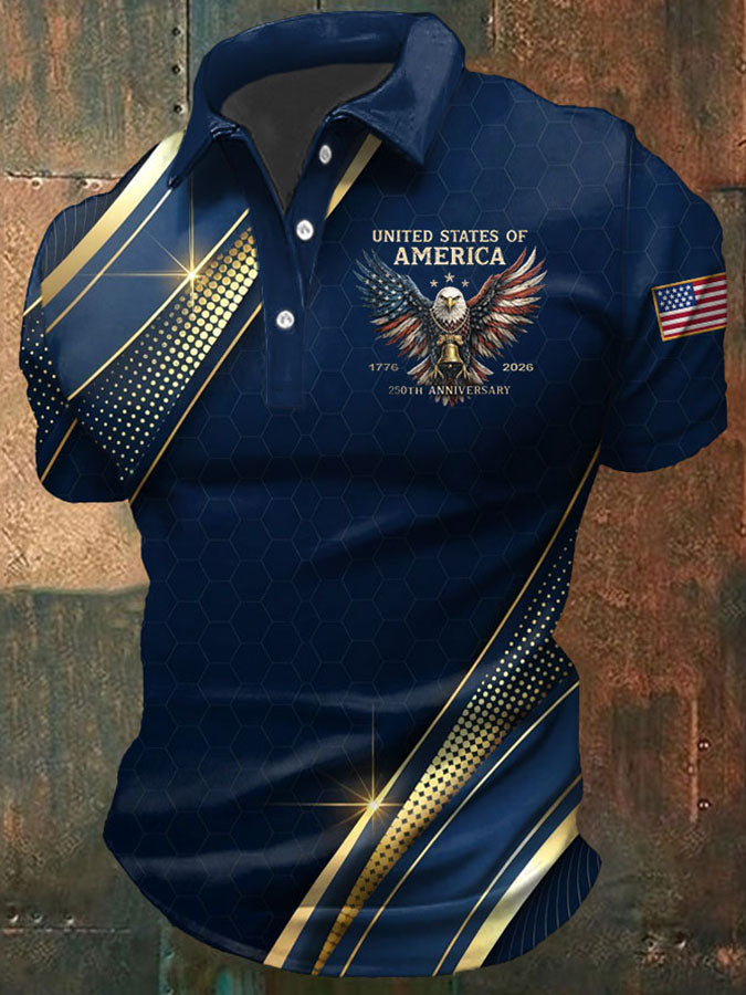 Men'S Retro American Patriots Independence Day 250Th Anniversary Polo Neck Short Sleeve