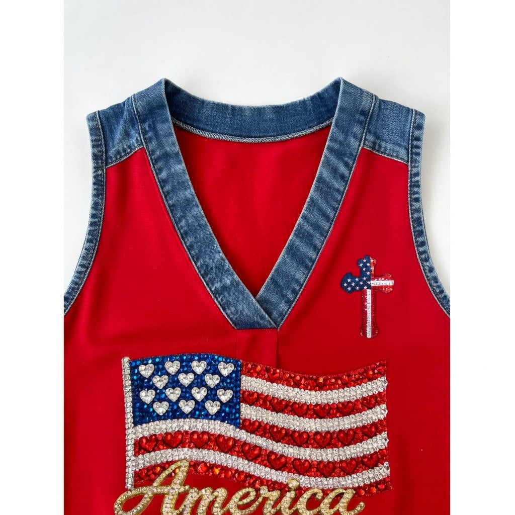 Women's America Flag Print Sleeveless Top