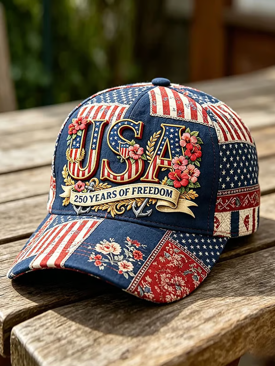 Unisex 250th Anniversary America 1776-2026 Flower Art Print Casual Hat