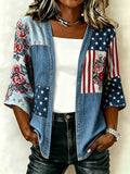 Women'S Casual Loose Independence Day Patriotic Cardigan