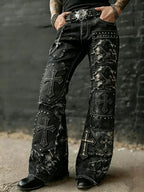 Men's Vintage Punk Rock Skull Cross Patchwork Print Comfortable Pants