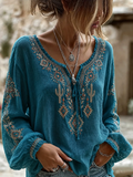 Women's Floral Embroidered Lace-Up Western Blouse