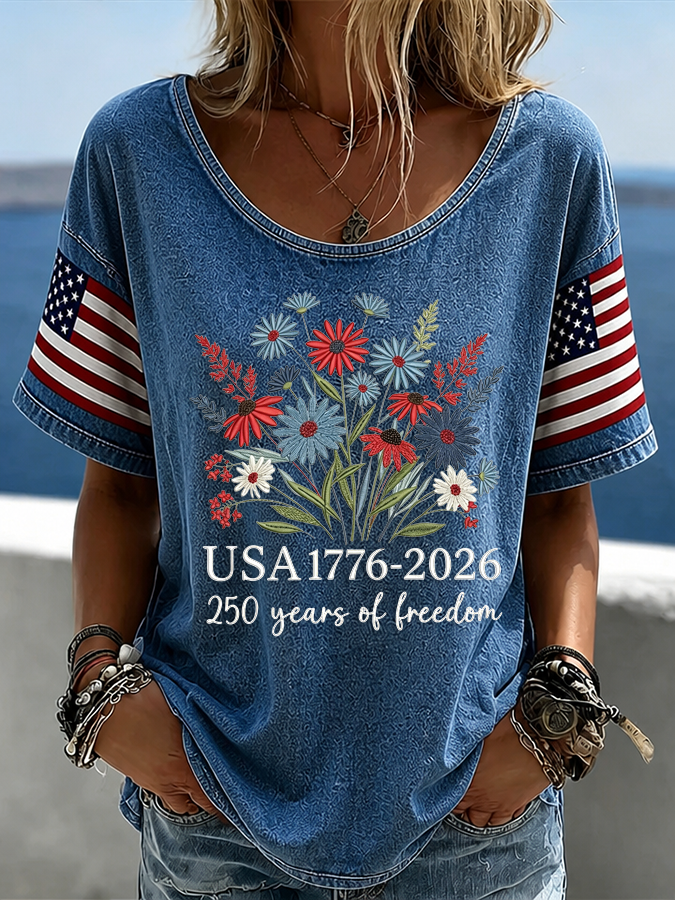 Women's USA 250 Years of Freedom 1776-2026 Flag T-Shirt