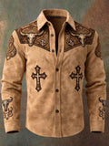 Men'S Western Style Ethnic Print Cross Pattern Long Sleeved Shirt