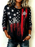 Women'S Cotton Linen Lace Collar 250Th Anniversary American Flag Faith Printed Shirt