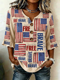 Women'S Casual American 250Th Anniversary Floral Print Wrinkle Resistant Top