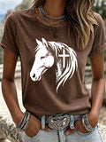 Women's Horse Head Cross Printed Casual T-Shirt