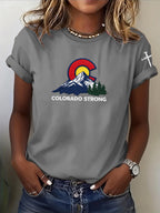 Women'S Casual COLORADO STRONG Mountain Fire Printed Round Neck Casual Short Sleeved T-Shirt