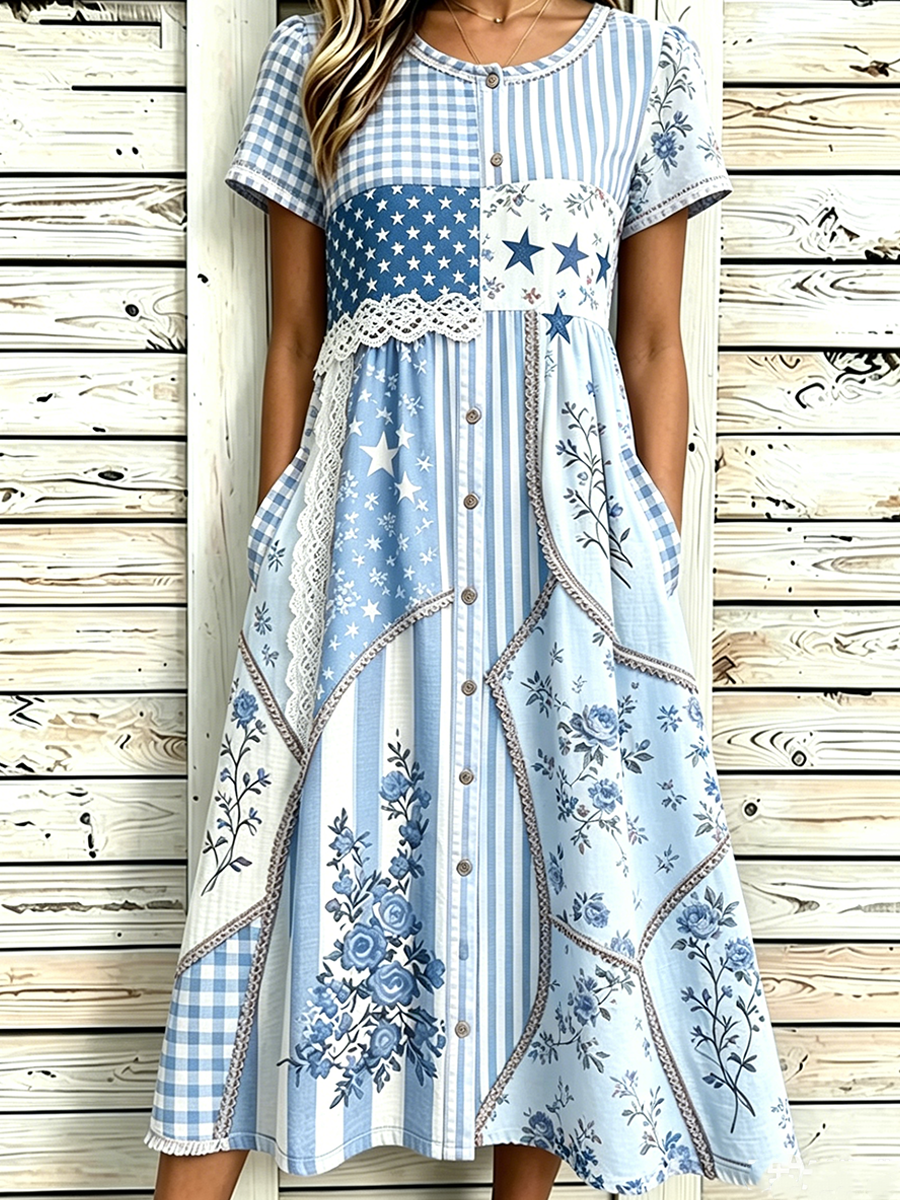 Women'S Casual American Independence Day Print Art Casual Dress