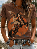 Retro Ethnic Floral Art Printed Round Neck Women's T-Shirt