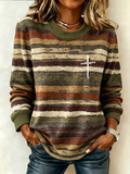 Ladies' Casual Ethnic Stripe Faith Printed Arctic Velvet Round Neck Top