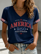Women's Casual American 250 Celebration Printed V-Neck T-Shirt