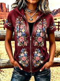 Ladies' Western Style Floral Zipper Hooded Top