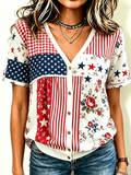 Women'S Retro Independence Day Anniversary Printed Linen Shirt