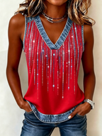 Women's Printed Denim Patchwork Print Top