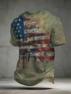 Men's American Flag Commemorative Classic Pattern Short Sleeve T-shirt