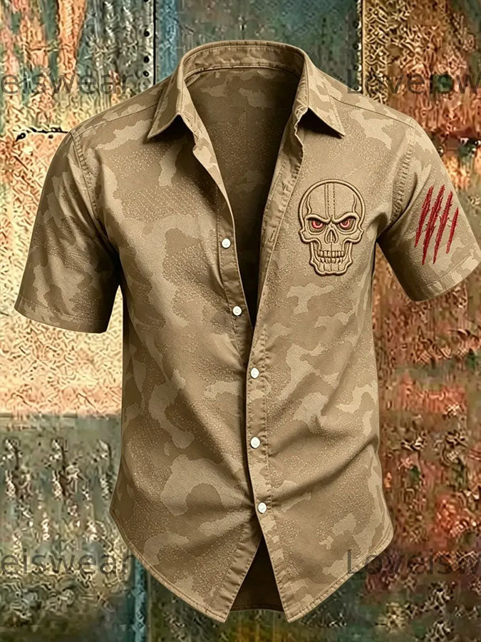 Men's Vintage Skull Camouflage Print Casual Shirt
