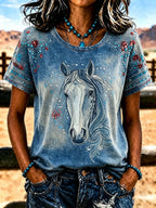 Women'S Retro Western Style Printed T-Shirt