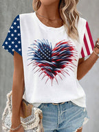 Women'S American Flag Heart Waffle T-Shirt