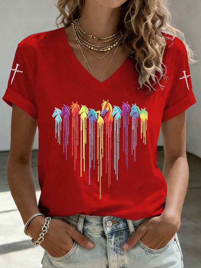 Women's Retro Horse Print T-shirt