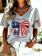 250 Years Of Freedom Eagle Bow Tie American Flag V Neck Tee