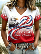 Women'S Retro Independence Day Relief Printed Casual Short Sleeved T-Shirt