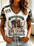 Women'S 250Th Anniversary  Printed V-Neck T-Shirt
