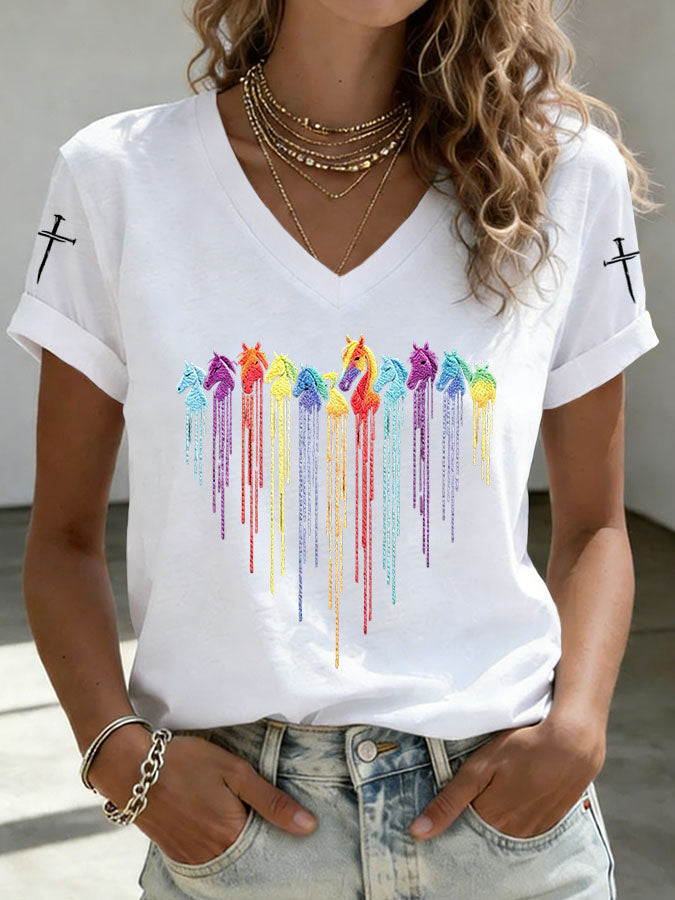 Women's Retro Horse Print T-shirt
