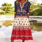 Women'S Casual Floral Art Retro American Independence Day Celebration Printed Dress