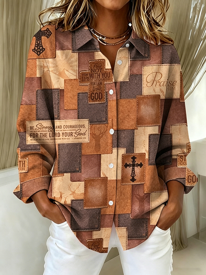 Women'S Faith Art Printed Casual Long Sleeved Shirt