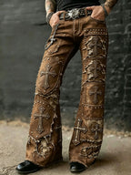 Men's Vintage Punk Rock Skull Cross Patchwork Print Comfortable Pants