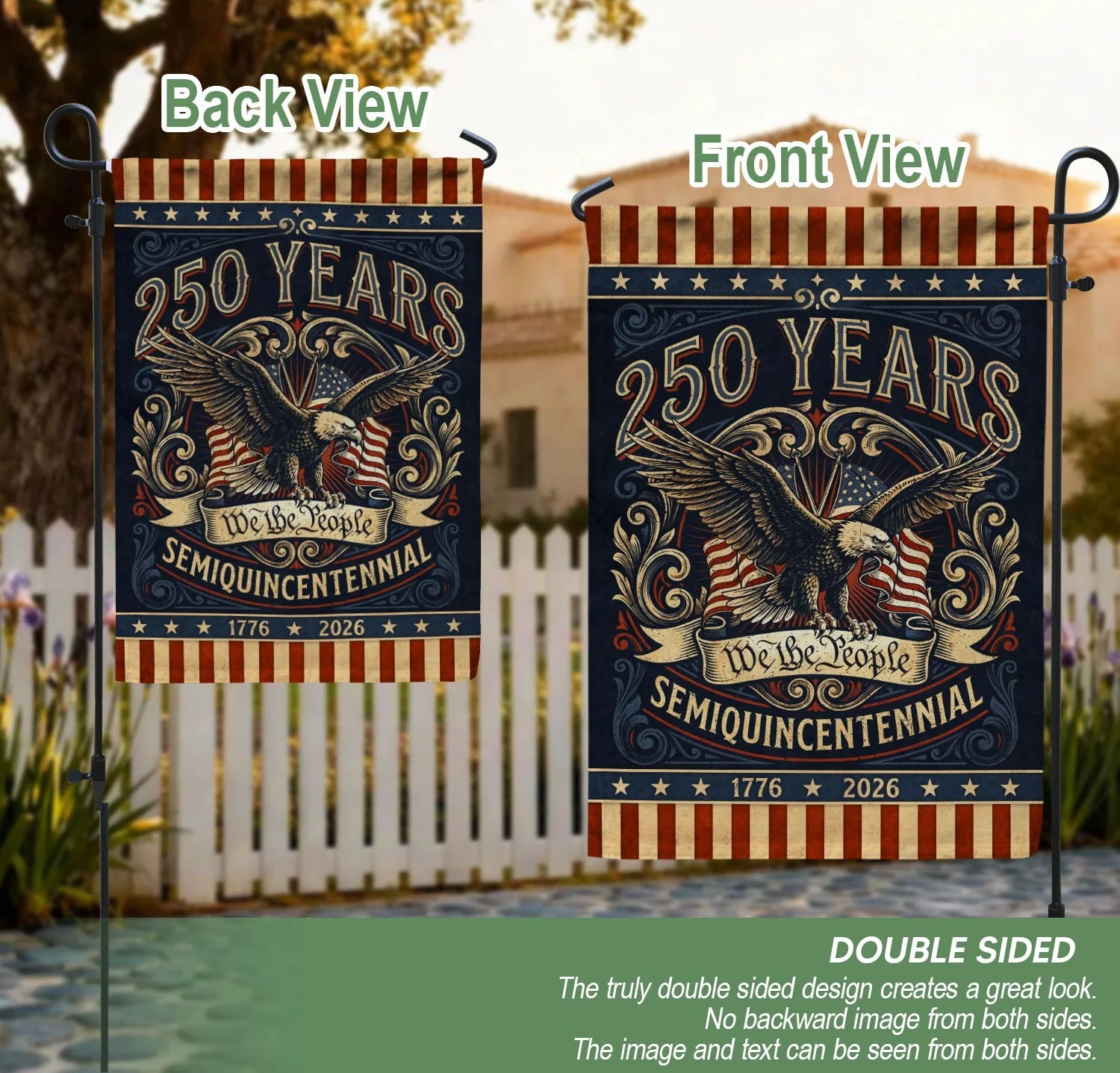 USA 250Th Anniversary 1776–2026 House Flag – Retro We The People Bald