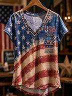 Women'S V-Neck American 250 Celebration Printed T-Shirt