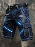 Men's Independence Day USA Flag Print Denim-Like Cargo Shorts