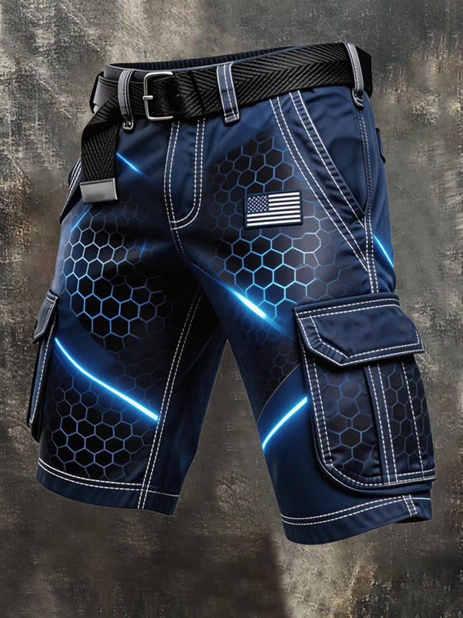 Men's Independence Day USA Flag Print Denim-Like Cargo Shorts