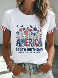 Women'S American Independence Day 250Th Anniversary Printed Round Neck Short Sleeve T-Shirt