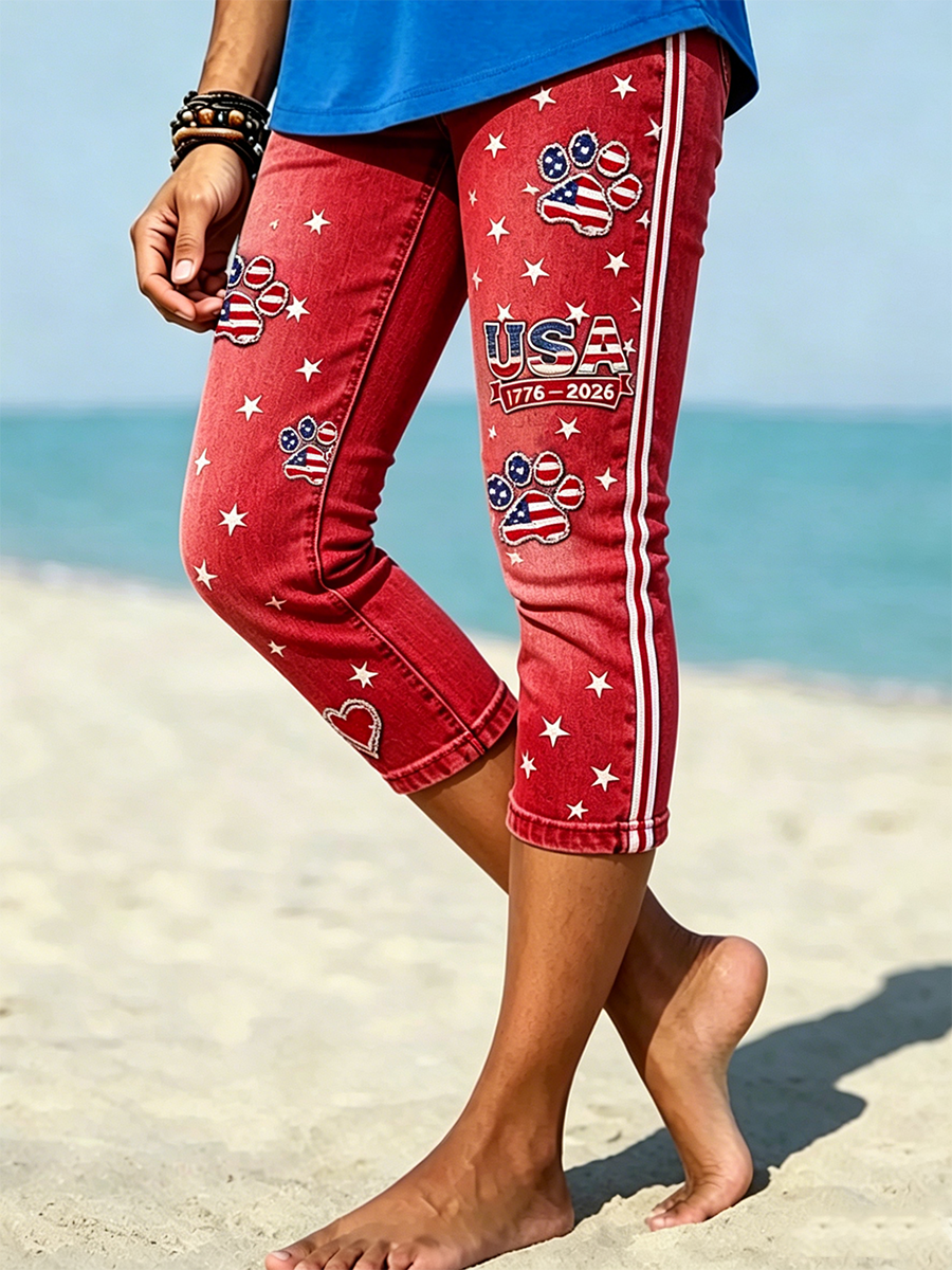 Women's Retro Independence Day Flag Printed Leggings