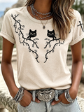 Western Retro Cat Faith Cross T-Shirt