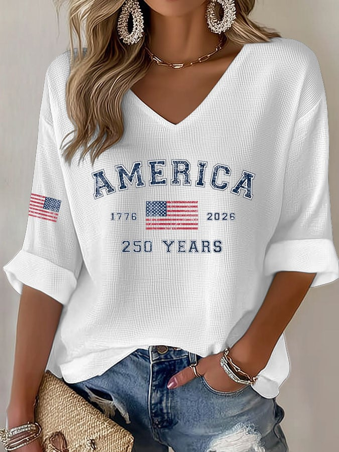 Women's Casual Printed Waffle Top