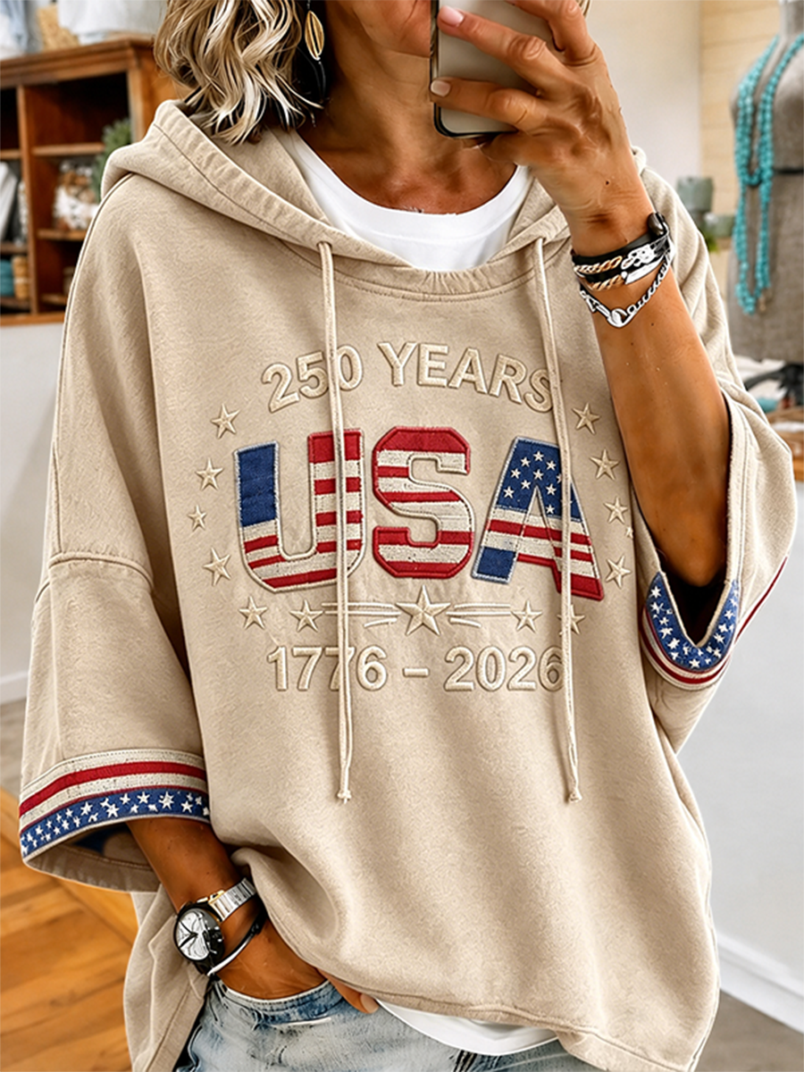 Women's USA 250th Anniversary 1776-2026 Embroidered Washed Hoodie