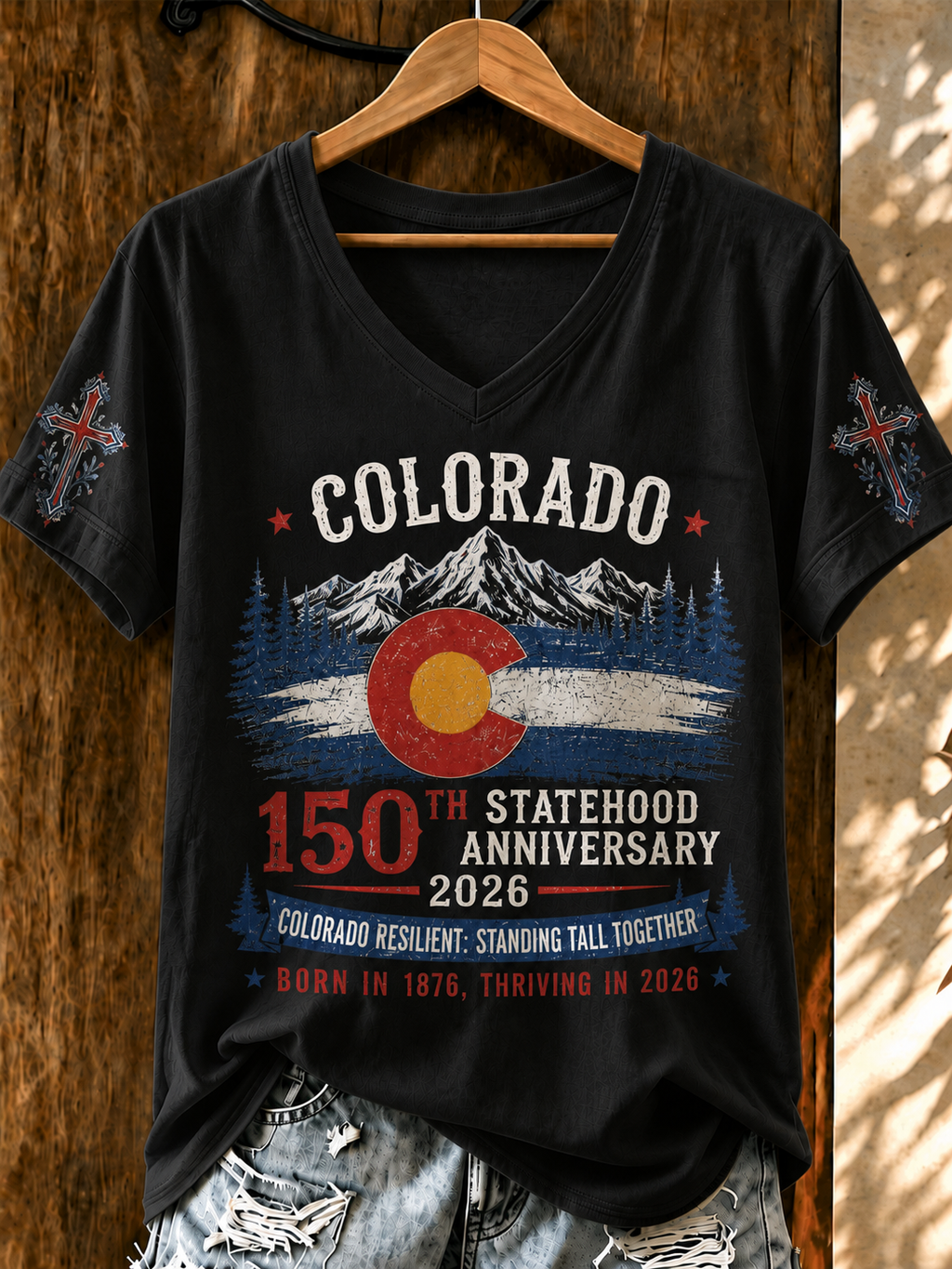 Women'S COLORADO RESILIENT: STANDING TALL TOGETHER Printed V-Neck T-Shirt