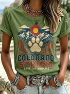 Women's Retro Save The Animals Print T-shirt