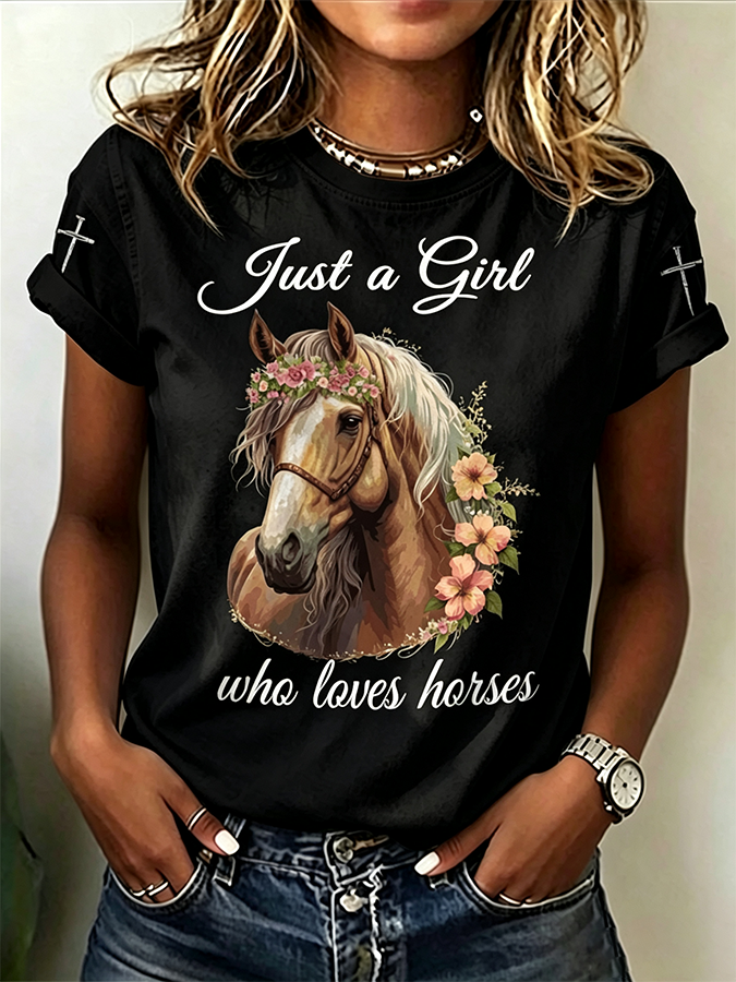 Women'S Western Style Animal Round Neck T-Shirt