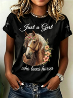 Women'S Western Style Animal Round Neck T-Shirt