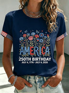 Women's 250 Years Of Freedom Flower Art Print T-shirt