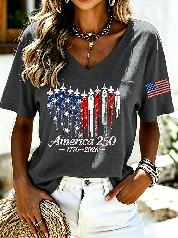 Women's Casual 250th Anniversary Independence Day Printed T-shirt